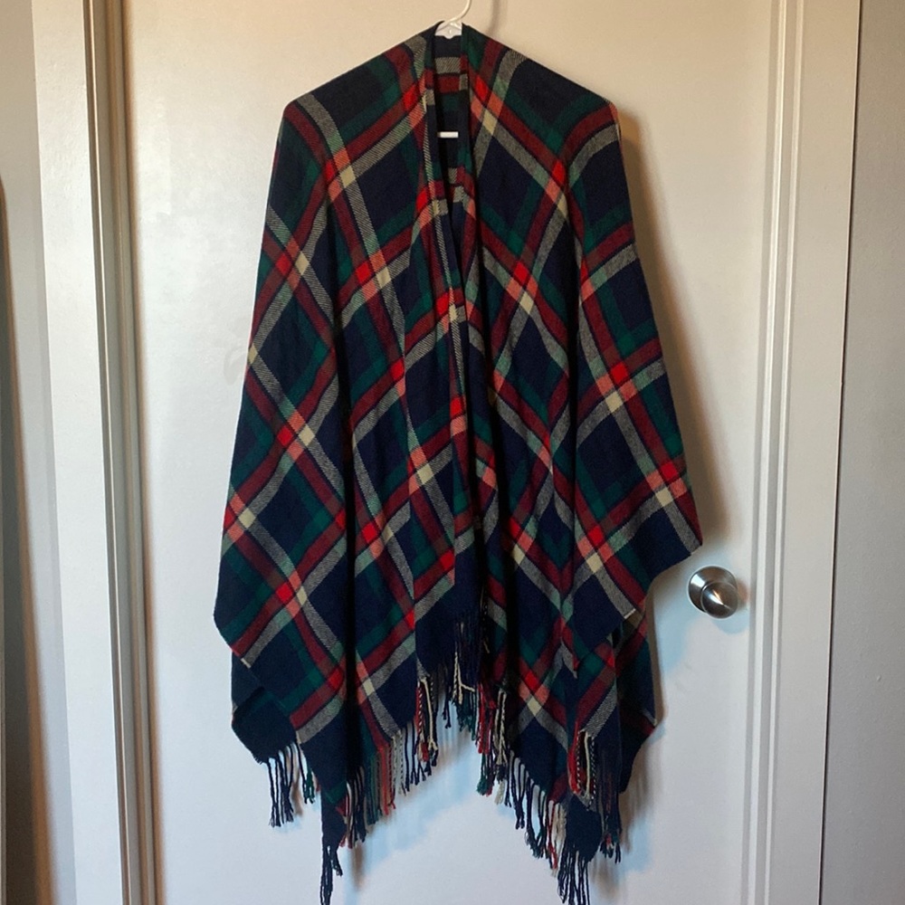 Plaid poncho scarf